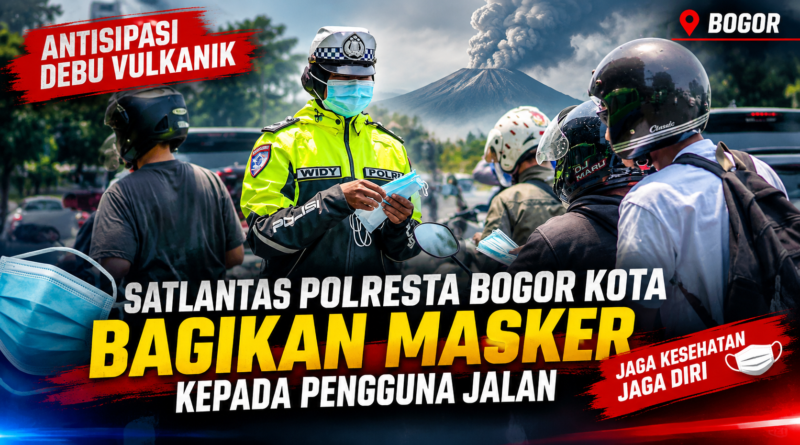 Antisipasi Debu Vulkanik, Satlantas Polresta Bogor Kota Turun Bagikan Masker kepada Pengguna Jalan
